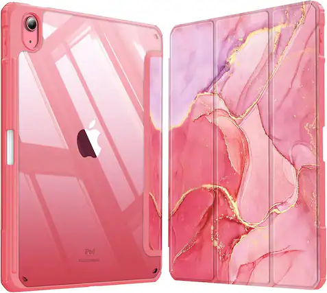 Front. Fintie - Clear Case for iPad (A16) 11-inch 2025 and iPad 10th Gen 10.9 Inch 2022, Shockproof Cover with Transparent Back Shell - Marble Pink.