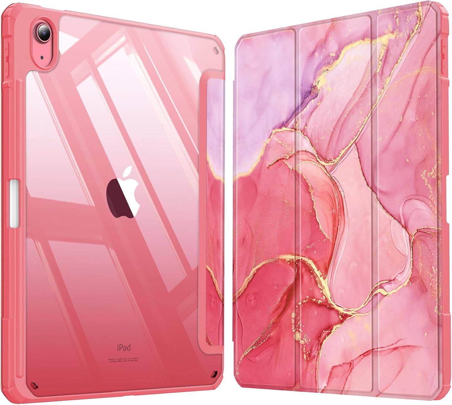 Front. Fintie - Clear Case for iPad (A16) 11-inch 2025 and iPad 10th Gen 10.9 Inch 2022, Shockproof Cover with Transparent Back Shell - Marble Pink.