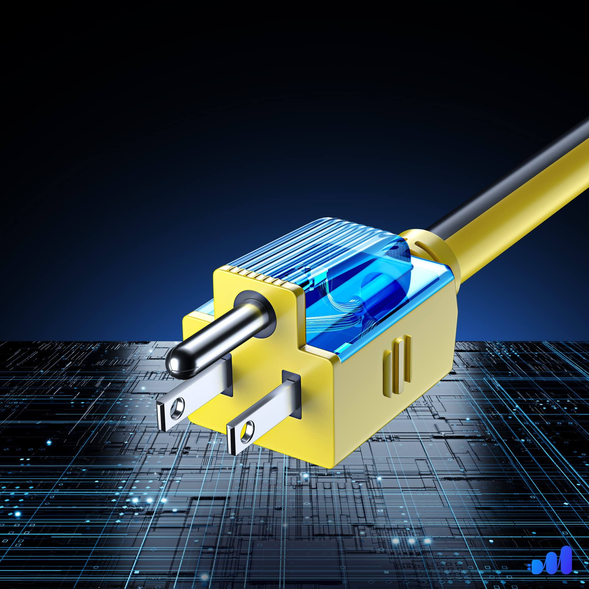 Alt View 3. Maximm - Extension Cord 15 ft, SJTW Extension Cord with Multiple Outlets, 16 Gauge ETL Listed - Black and Yellow.