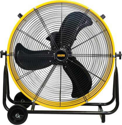 Front. Akoasm - 24" BLDC Drum Fan, 8800 CFM High Velocity, Variable Speed DC Motor, Ultra-Quiet 45dB, OSHA Grille, 180° Tilt.