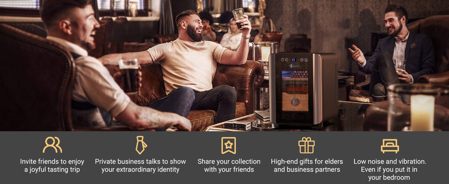 Invite friends to enjoy a joyful tasting trip  
Private business talks to show your extraordinary identity  
Share your collection with your friends and business partners  
High-end gifts for elders  
Low noise and vibration. Even if you put it in your bedroom