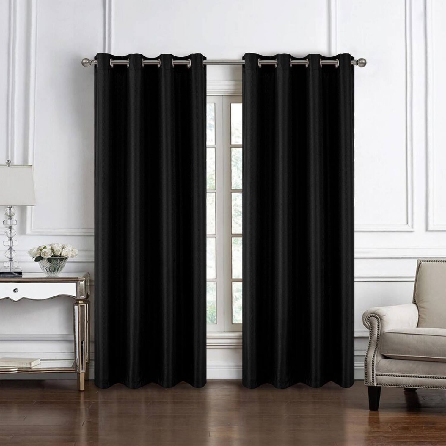 Angle. RT Designers Collection - RT Designers Collection 100% Polyester 140 GSM Sedona Jacquard Grommet Curtain Panel 54" x 90" Black - Black.