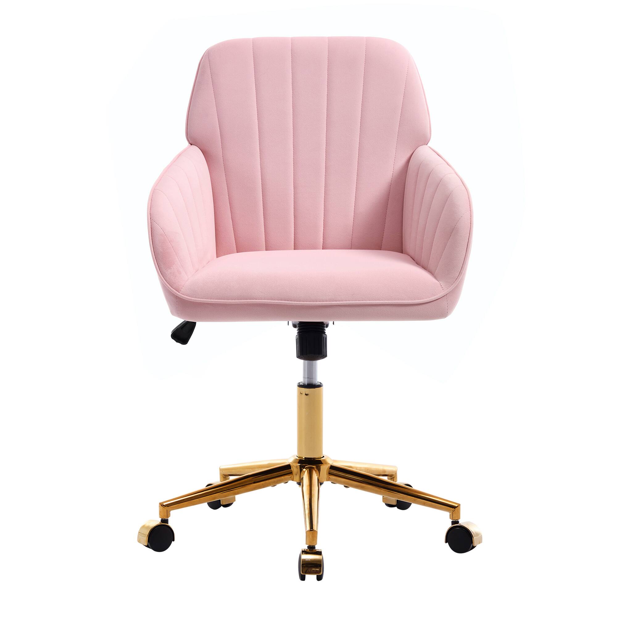 Spaco - Executive Office Ergonomic Chair, Golden Base, Adjustable Swivel, Memory Foam, for Home Office - Baby Pink