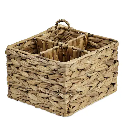 Front. Garnen - Pen Holder for Desk, Wicker Basket Desk Pen Holder Organizer, 4 Slots Pen Cup Holder, Desk Organizer for Home Office - Brown.