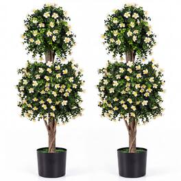 Costway - 2 PCS Artificial Topiary Trees, 3 FT Fake Bushes, Sun-Resistant, 2 Topiary Balls - White