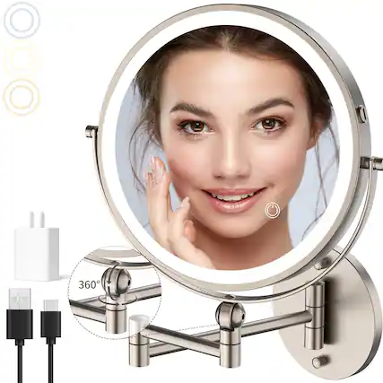 Front. Earthley Blooms - 9" Wall Mounted Makeup Mirror With Lights 4000mah Rechargeable 1x 10x Magnifying For Bathroom Lighting To... - 9inch-nickel.
