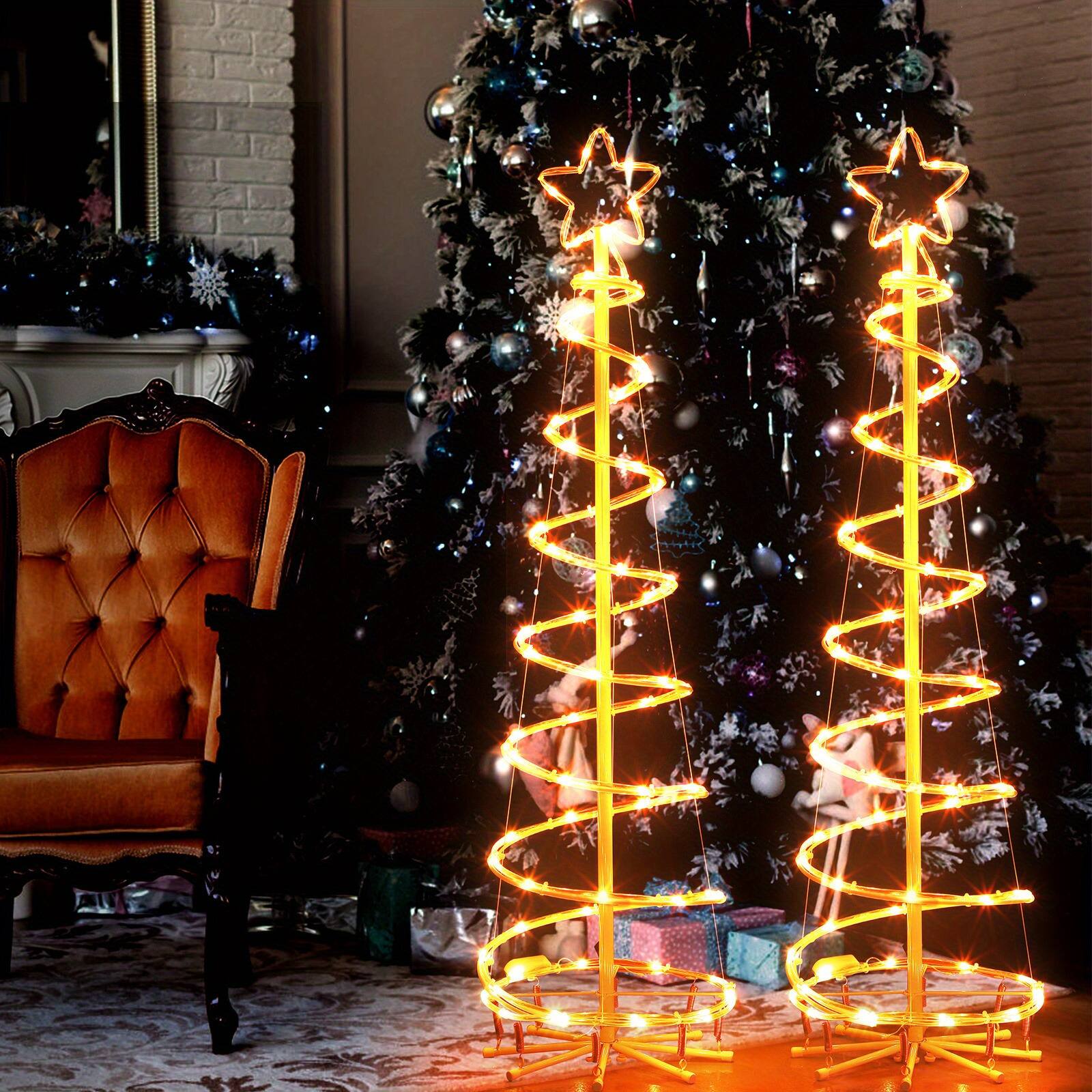 Front. Oumilen - 2‑Pack 4FT RGB Spiral Tree Lights – Plug‑in 16‑Color LED with Remote Timer & Star Topper for Indoor Outdoor Decor.
