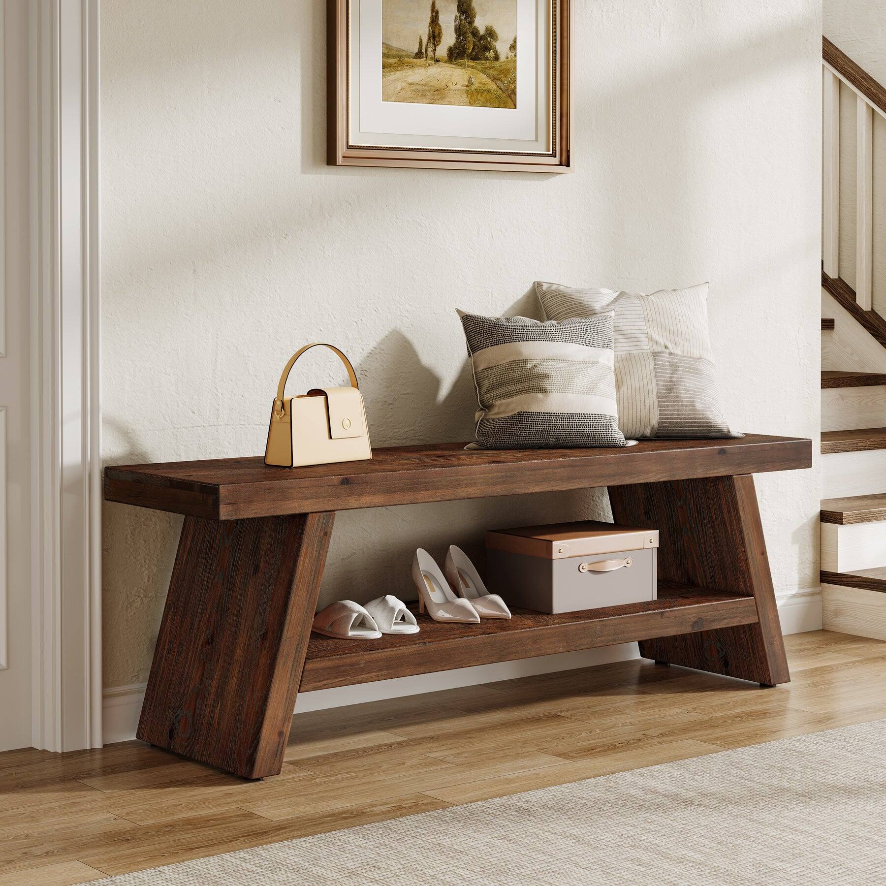 Tribesigns Office Reception Bench with Solid Wood Construction, Storage ...