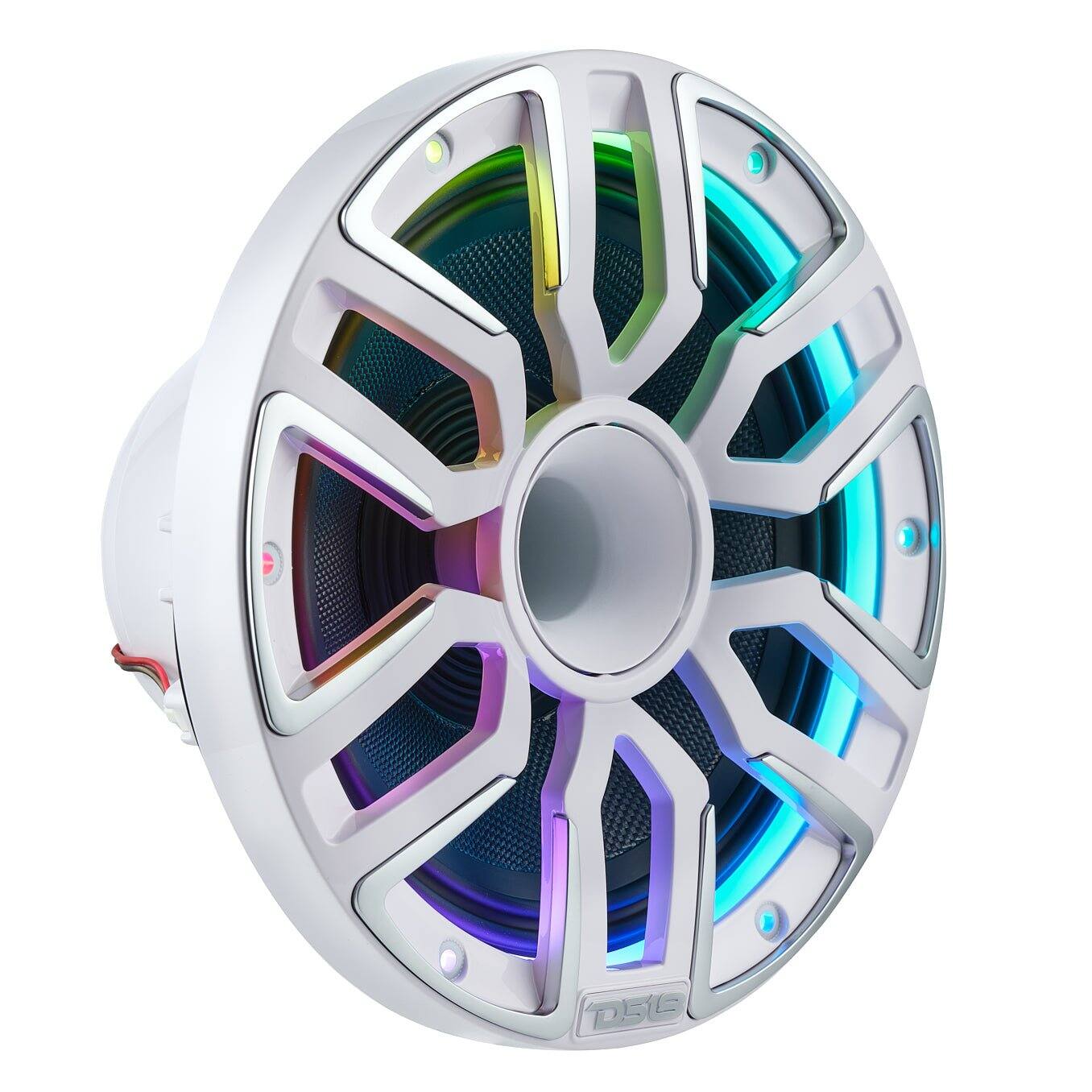 Angle. DS18 Audio - 8" Hybrid Coaxial Speaker With Kevlar Cone, Compression Driver and Neodymium Magnet | 200W RMS 4-Ohm - White.