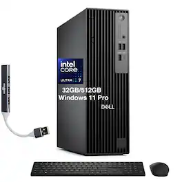 Dell - Pro Slim Plus QBS1250 SFF AI Desktop (Ultra 7-265, 32GB, 512GB SSD, Intel Graphics, 3 DisplayPort, Win 11 Pro) w/USB Hub - Black