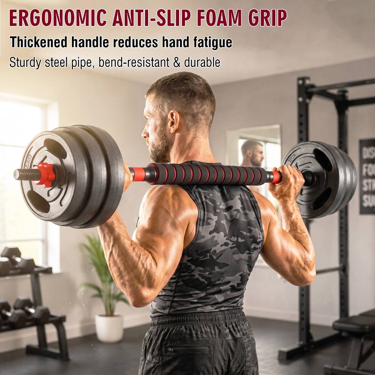 ERGONOMIC ANTI-SLIP FOAM GRIP  
Thickened handle reduces hand fatigue  
Sturdy steel pipe, bend-resistant & durable