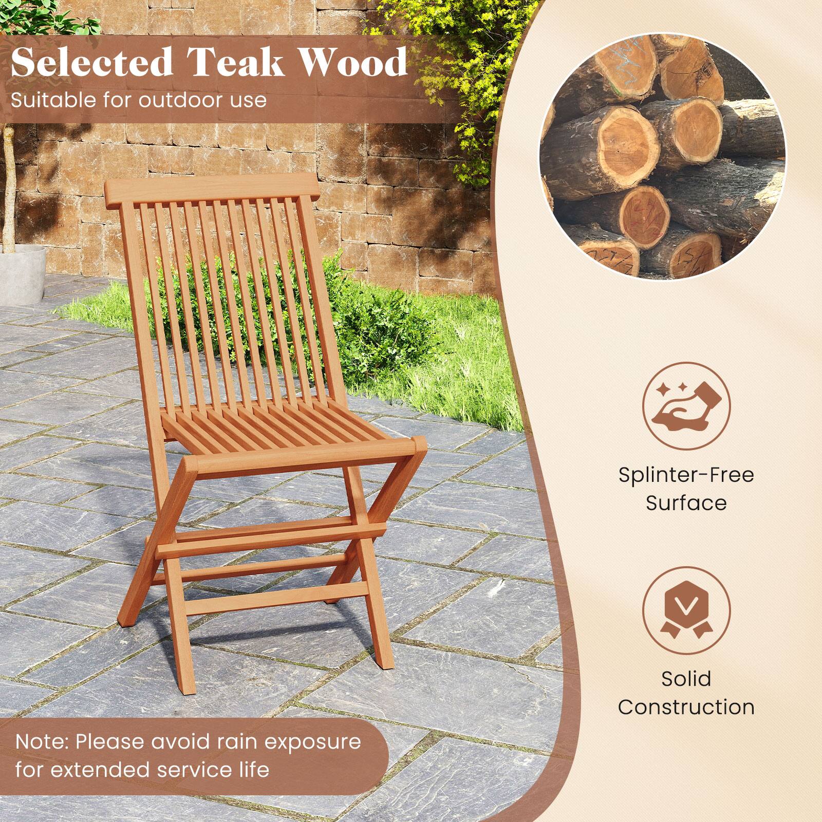 Selected Teak Wood  
Suitable for outdoor use  

Splinter-Free Surface  
Solid Construction  

Note: Please avoid rain exposure for extended service life