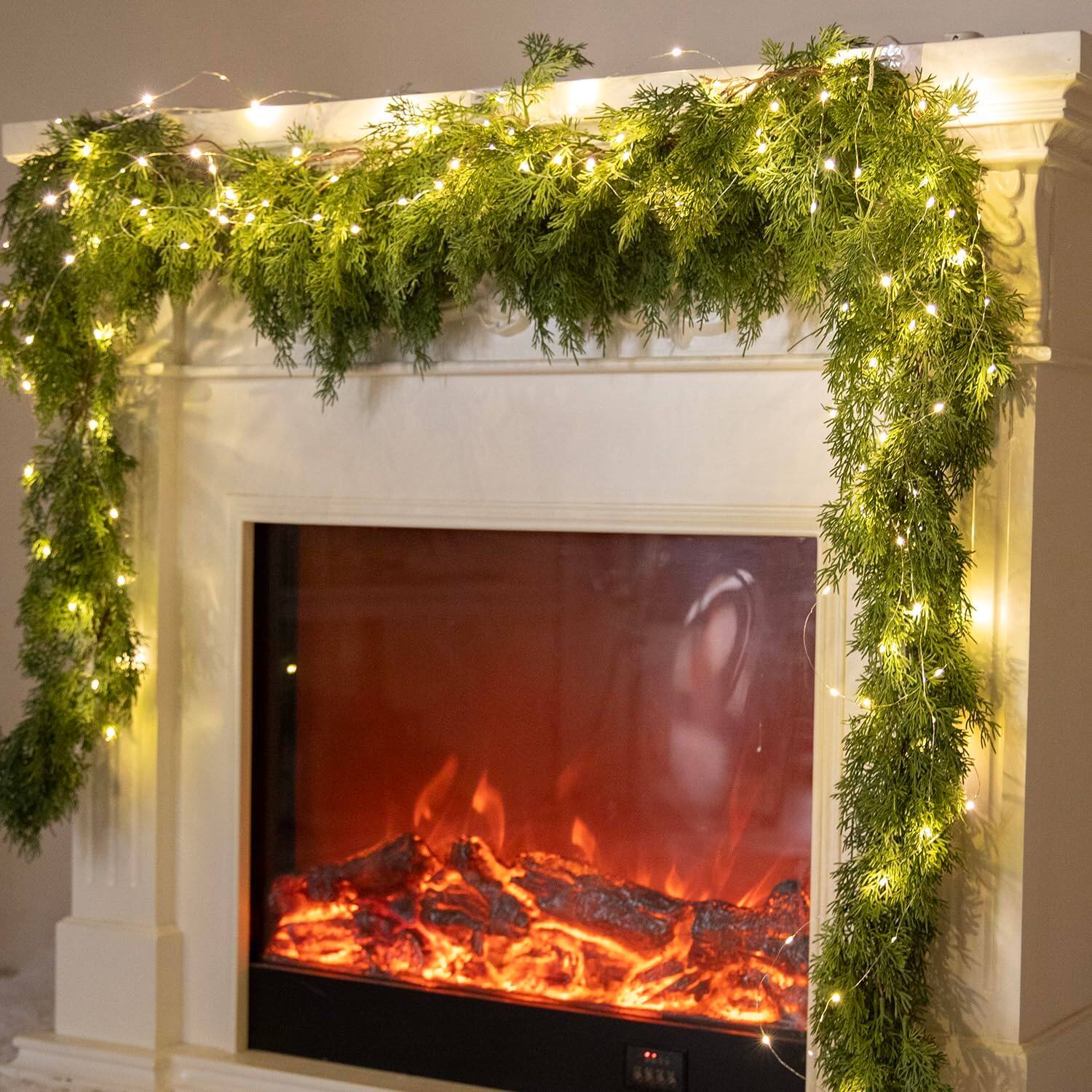 Front. Refined Abode Design - Christmas Garland Cedar Led String Lights Greenery Plant Decorations Table Mantle Background Wall Room - MULTI.