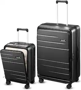 LUGGEX - 20"/28" 2-Piece Luggage Set, Expandable Polycarbonate Hard Shell Suitcase Sets with Front Pocket - LX-FX - Black