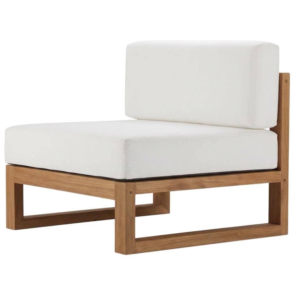 Front. Outdoor Escape - Teak Wood Armless Outdoor Lounge Chair With Comfortable Backrest - White.