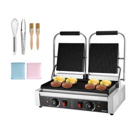VEVOR - Commercial Panini Grill, 3600W Electric Sandwich Panini Maker, Stainless Steel Double Sandwichs Press with Handle - Silver