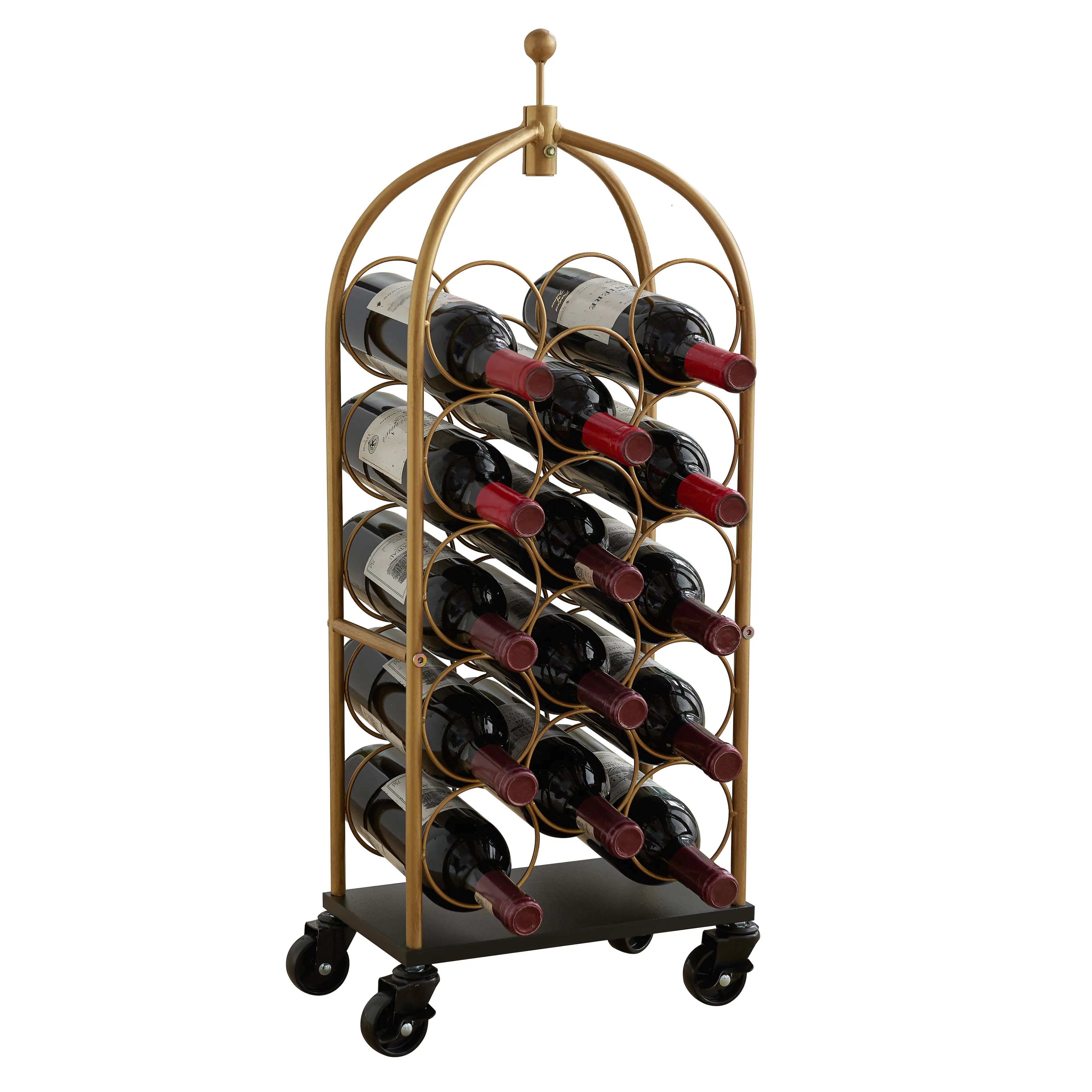 Angle. Kings Brand Furniture - Kings Brand Furniture - Luggage Cart Wine Rack, Freestanding Floor Metal Wine Rack, Wine Bottle Holders - Gold.