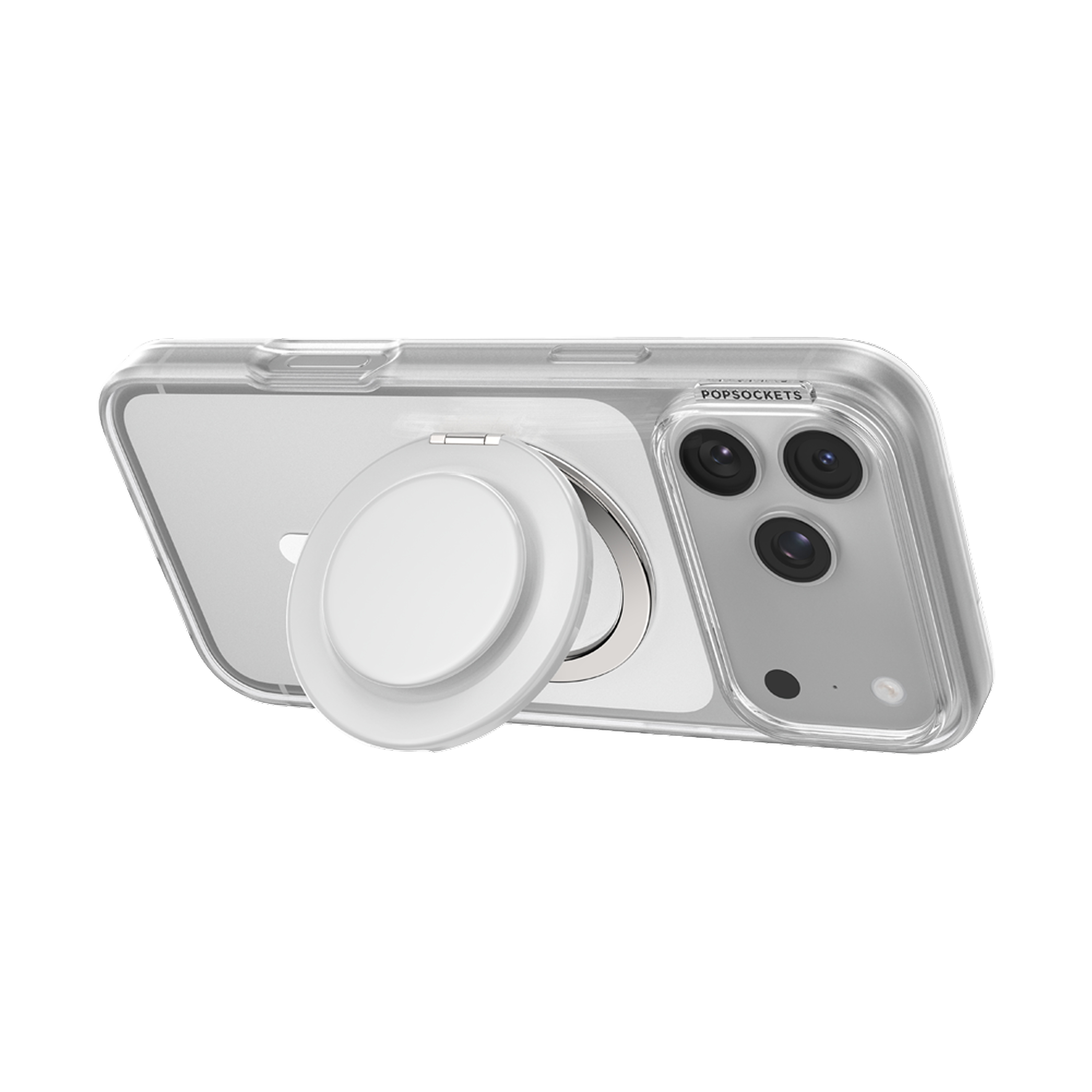 Angle. PopSockets - MagSafe Kick-Out Universal Magnetic Grip & Stand with Adapter Ring for Cell Phones - Glossy White.