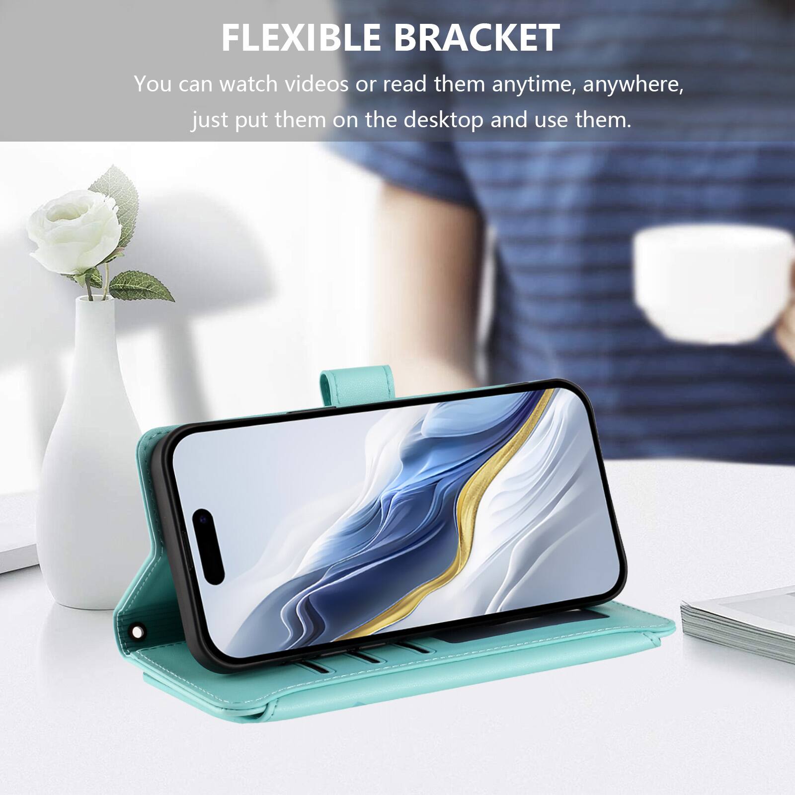 FLEXIBLE BRACKET  
You can watch videos or read them anytime, anywhere, just put them on the desktop and use them.