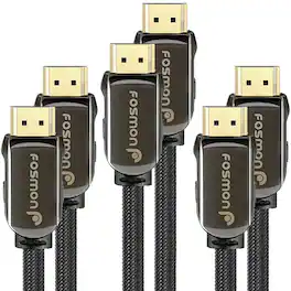 Fosmon - 3 Pack HDMI Cable 15FT HDMI Cord, Premium High Speed HDMI Cable with Ethernet 4K@60Hz 30AWG In-Wall CL3 Rated for TV PS5 - Black