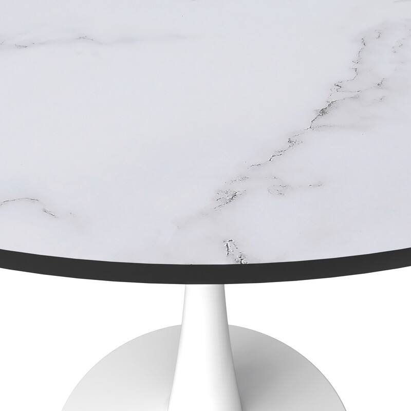Alt View 4. LeisureMod - LeisureMod Bristol 35 in. Round MDF Wood Dining Table in Stainless Steel Pedestal Base Modern Kitchen Table - White/Marbled White.