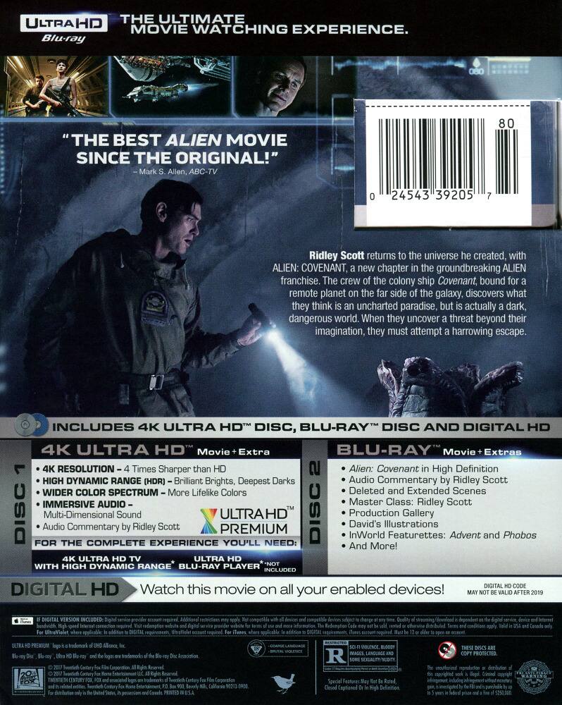 Alt View 1. Alien: Covenant   - 4K Blu-Ray.
