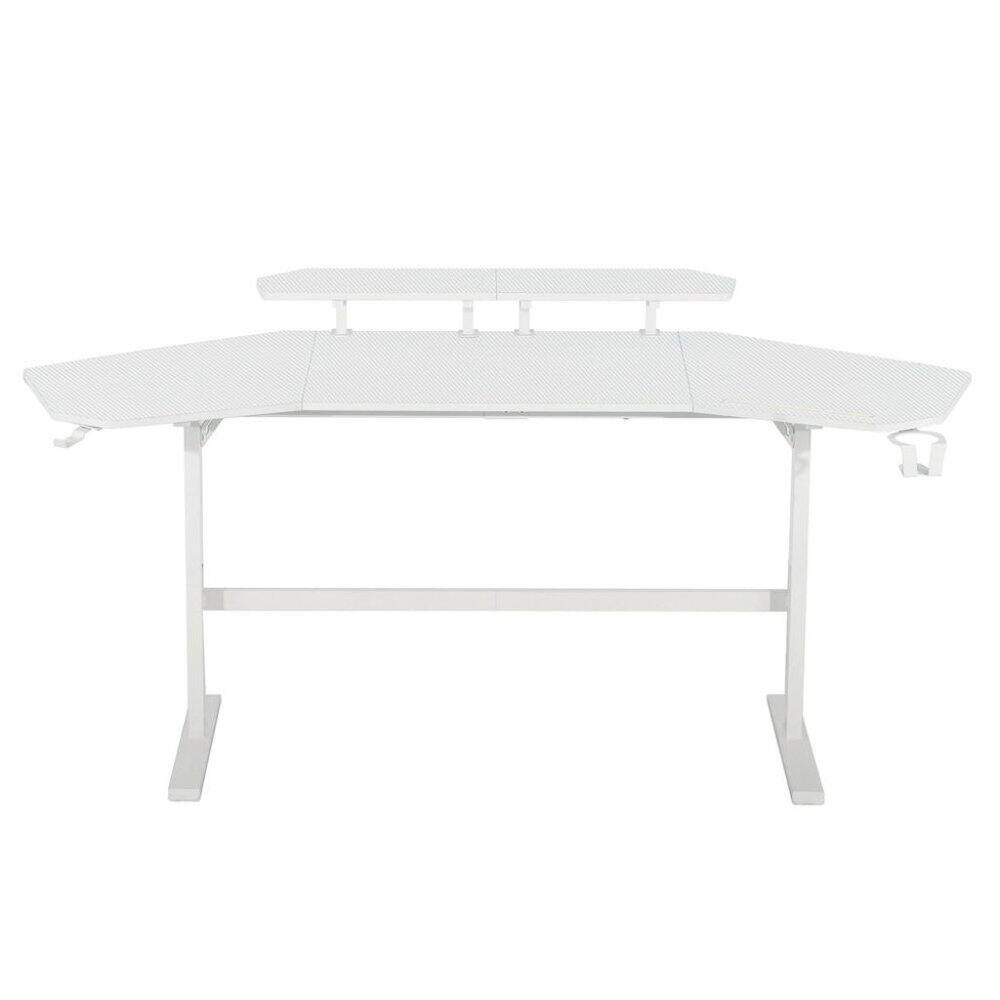 Back. FurniFact - White Gaming Desk with Wheels, Adjustable PC Desk Table for Gamers - White.