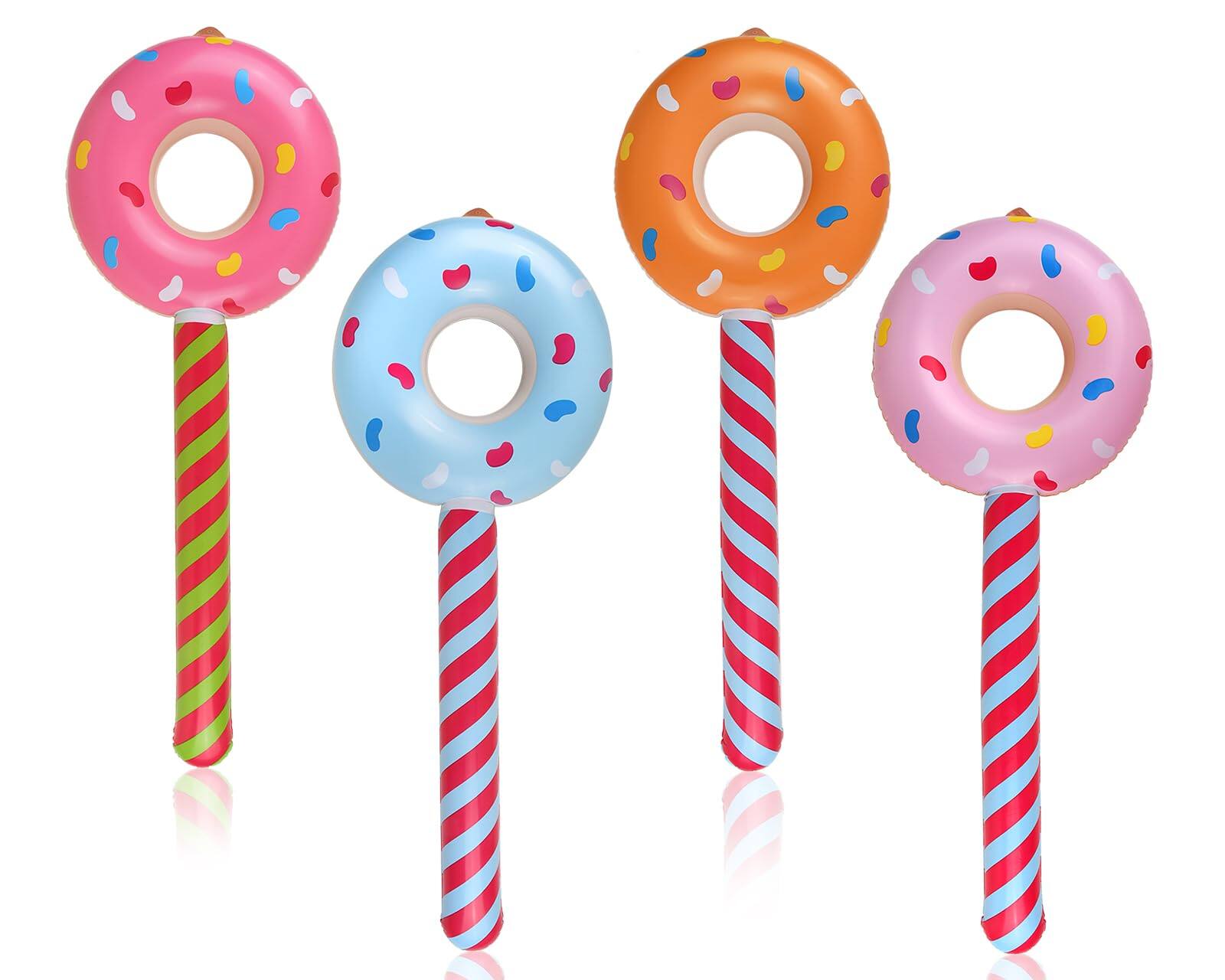 Front. DORLUKFU - Inflatable Candy 33 Inch Inflatable Donut Lollipops Set of 4 Candy Themed Birthday Decorations Pool Party Prop - Pink.