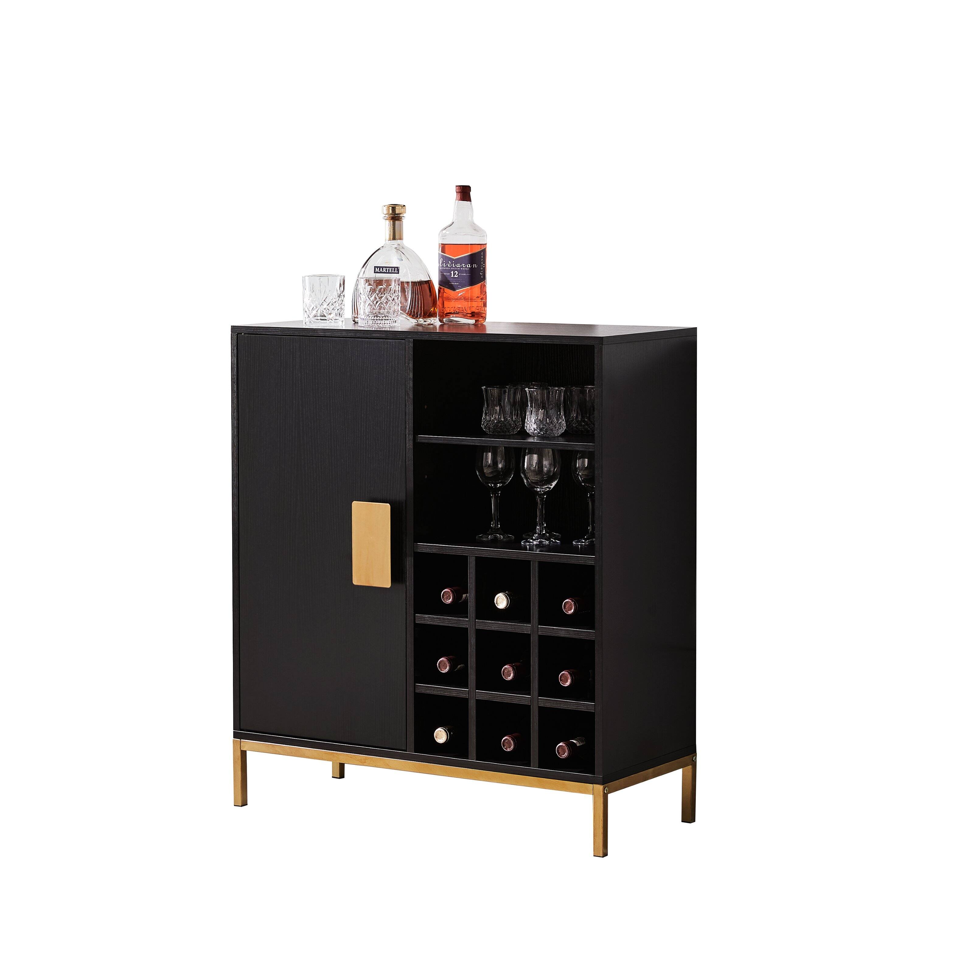 Kings Brand Furniture - Grant Buffet Bar Liquor Cabinet with Wine Rack Storage and Glass Holder - Black