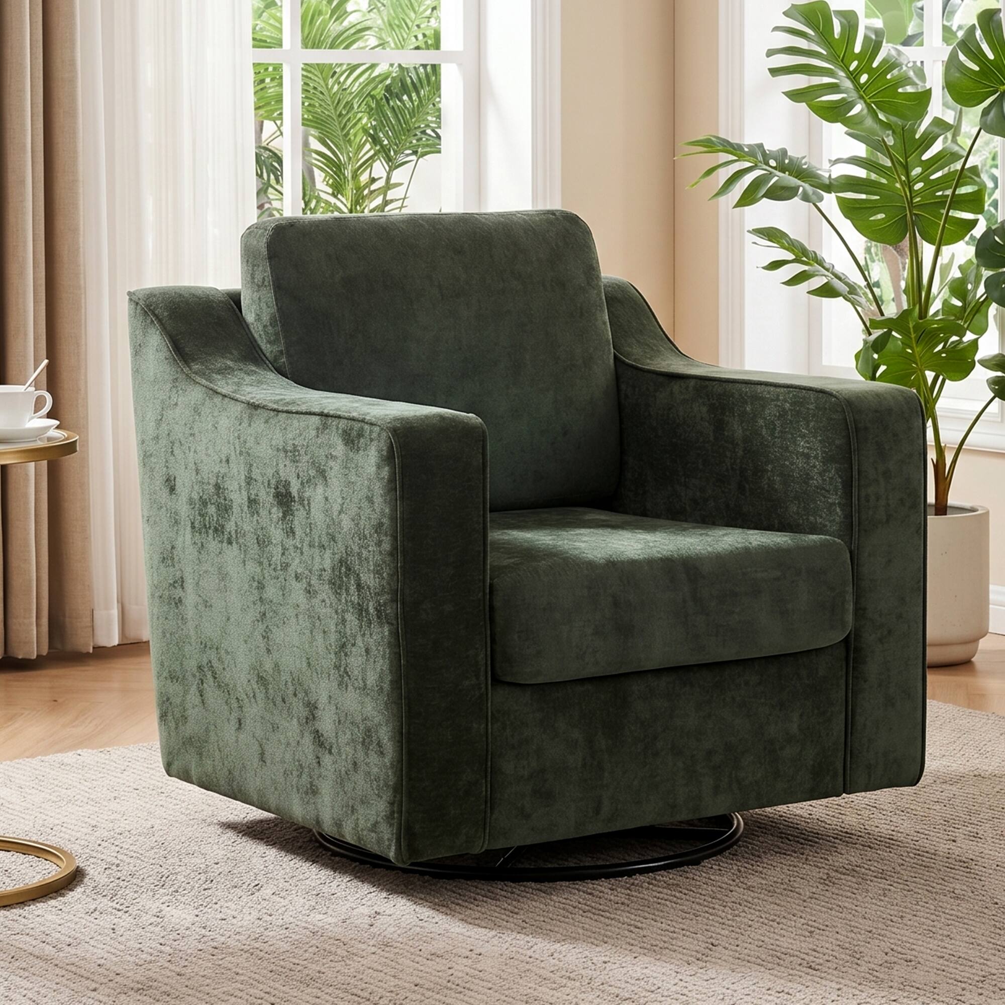 Alt View 5. KERDOM - Modern Swivel Accent Chair, 360° Armchair with Sloped Arm & Thick Cushion, Deep Seat Lounge Chair for Living Room Office - Green.