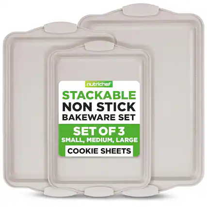 nutrichef nutrichef mutrichef nutricher STACKABLE NON STICK BAKEWARE SET SET OF 3 SMALL, MEDIUM, LARGE COOKIE SHEETS mutdichef auppnu nutrichef
Corrected: nutrichef STACKABLE NON STICK BAKEWARE SET SET OF 3 SMALL, MEDIUM, LARGE COOKIE SHEETS