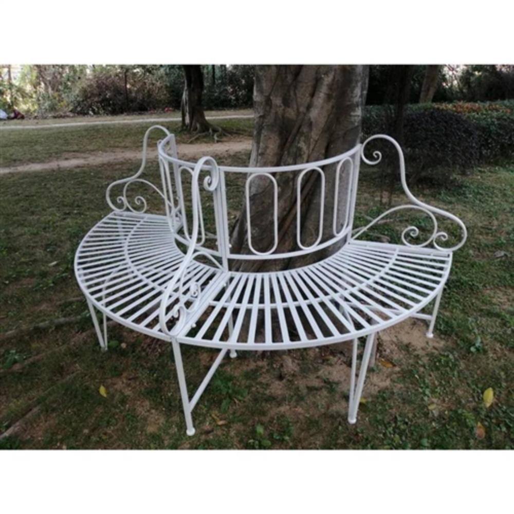Angle. Hivvago - Half-Circle Metal Outdoor Patio Garden Tree Bench - White.