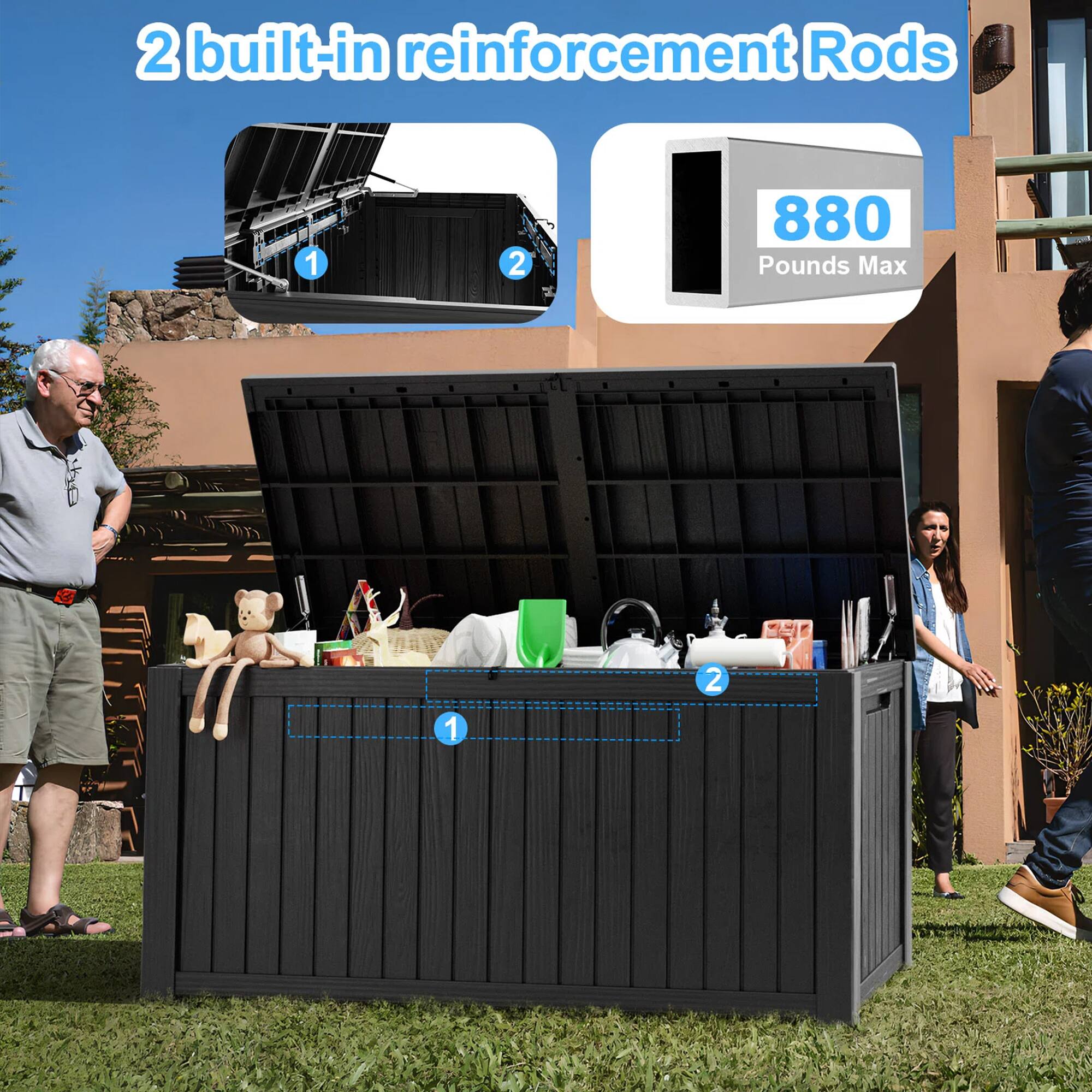 2 built-in reinforcement Rods

880 Pounds Max