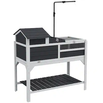 Front. Pawhut - Tortoise Habitat with Adjustable Lamp Holder, 2 Layer Enclosure, Storage Shelf, Removable House, Fixed Tray.