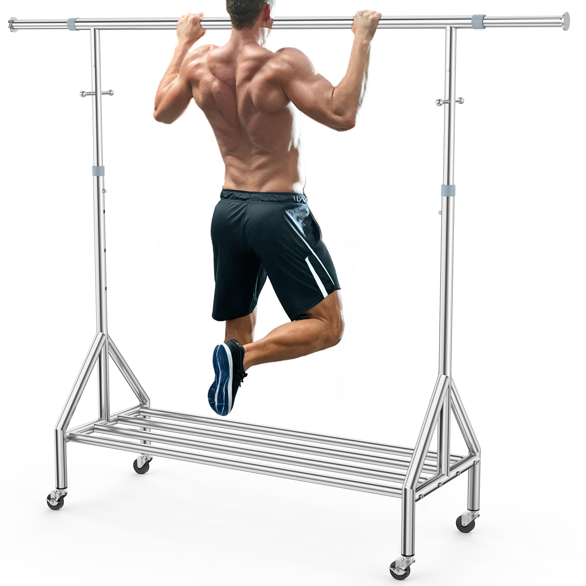 Front. Hanke - Stainless Steel Clothing Rack Load Ultra-stable Heavy Duty Clothes W/ Reinforced Rubber Ring Extendable Adj... - Default.