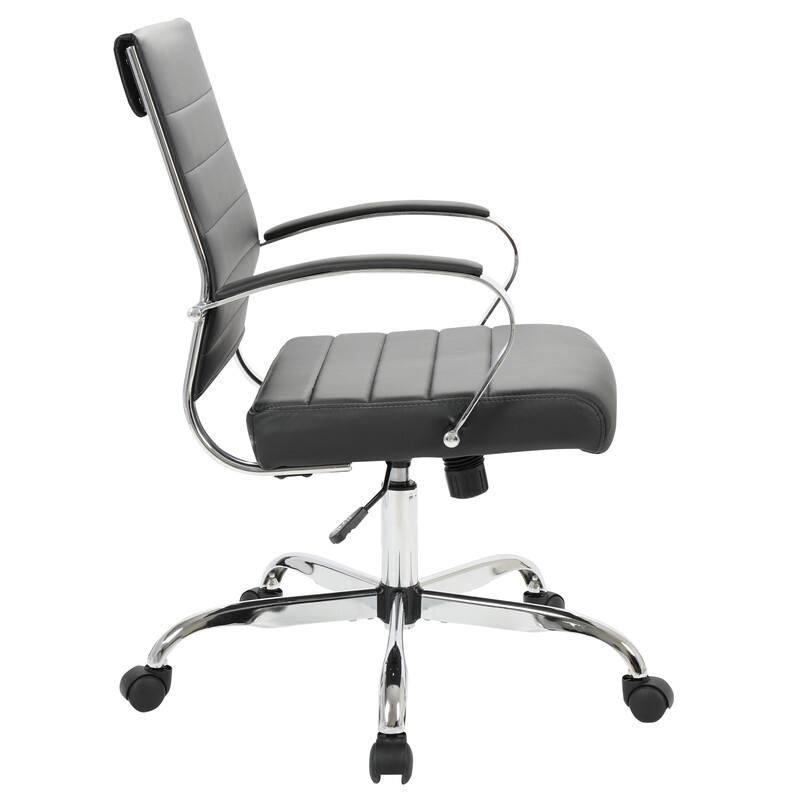 Alt View 4. LeisureMod - Benmar Modern Leather Office Desk Chair with Ribbed Seat Design and Steel Frame Computer Chair - Black.