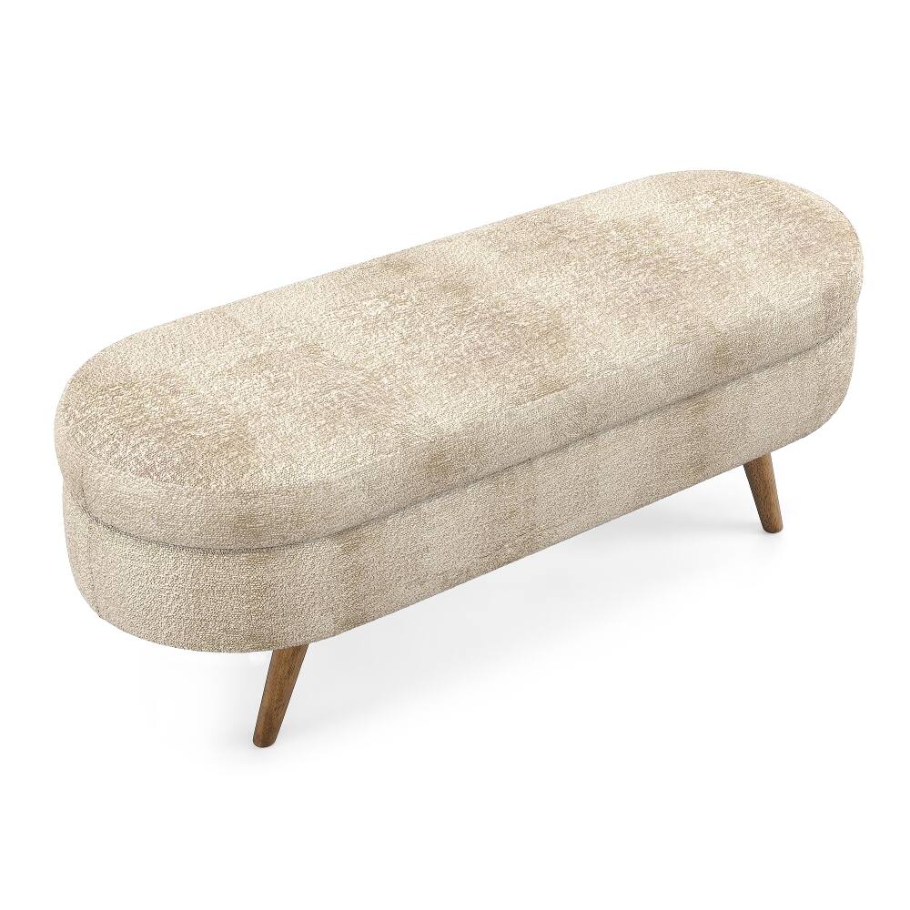 Alt View 8. Ropilly - Ropilly Oval Storage Bench Pleated Fabric Ottoman with Rubber Wood Legs Brown - Brown.