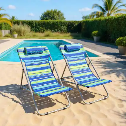 Front. Kadyn - Portable Beach Chair Set of 2 with Headrest , Backpack Folding Beach Chairs, Folding Beach Chair for Outdoor-Blue - Blue.