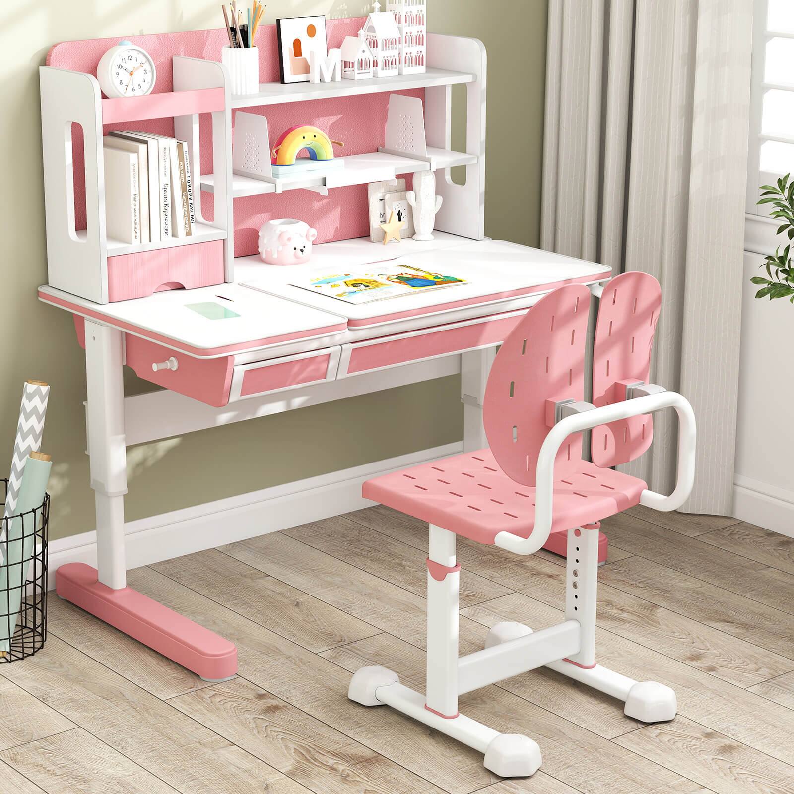 Alt View 1. Costway - Costway Kids Desk Chair with Adaptive Double Backrest, Adjustable Height, Breathable Seat - Pink.