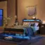 Left. Bestier - Full Size Bed Frame with LED Lights, Storage Headboard, USB Ports & Under-Bed Space, No Box Spring Needed - Brown.