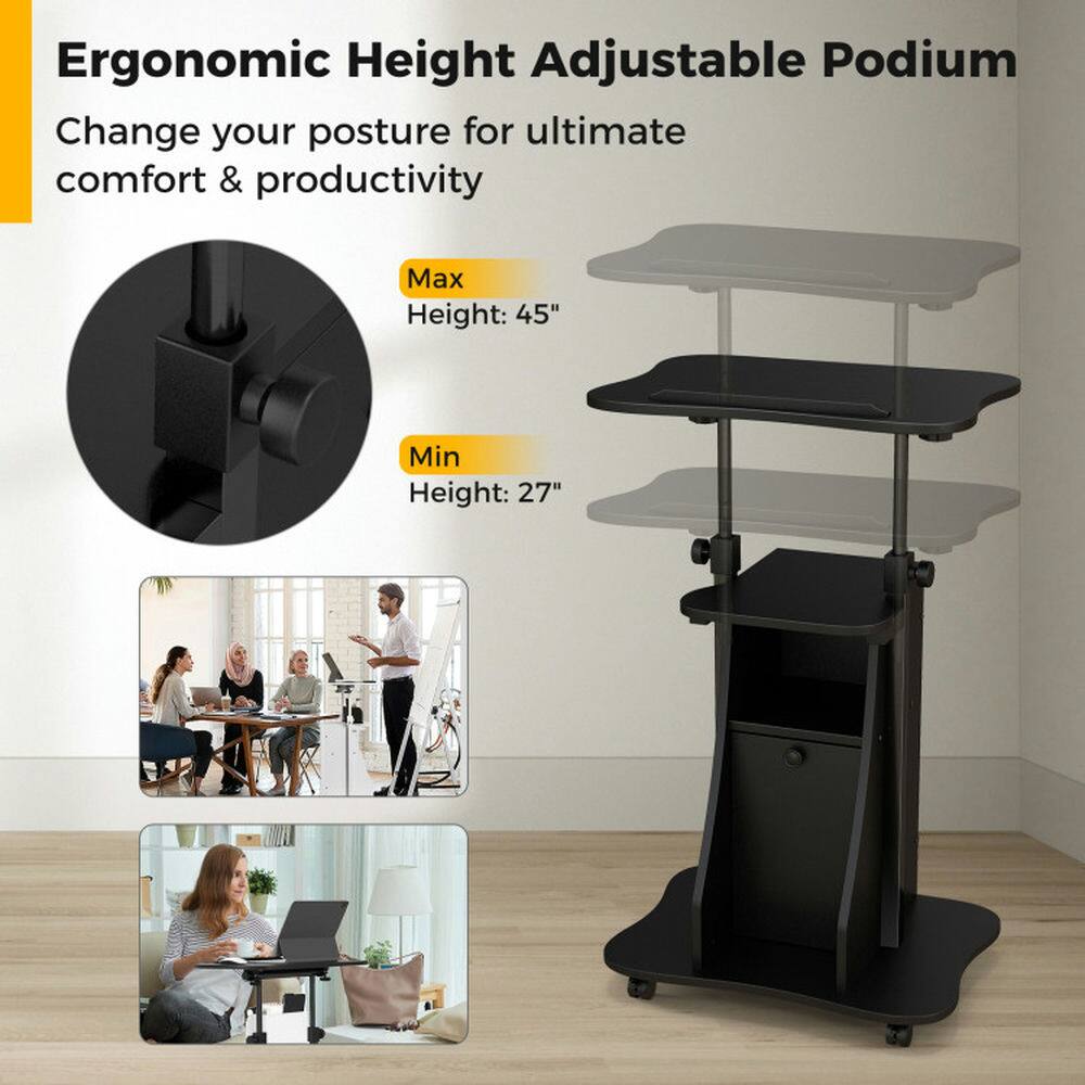 Ergonomic Height Adjustable Podium  
Change your posture for ultimate comfort & productivity  

Max Height: 45"  
Min Height: 27"