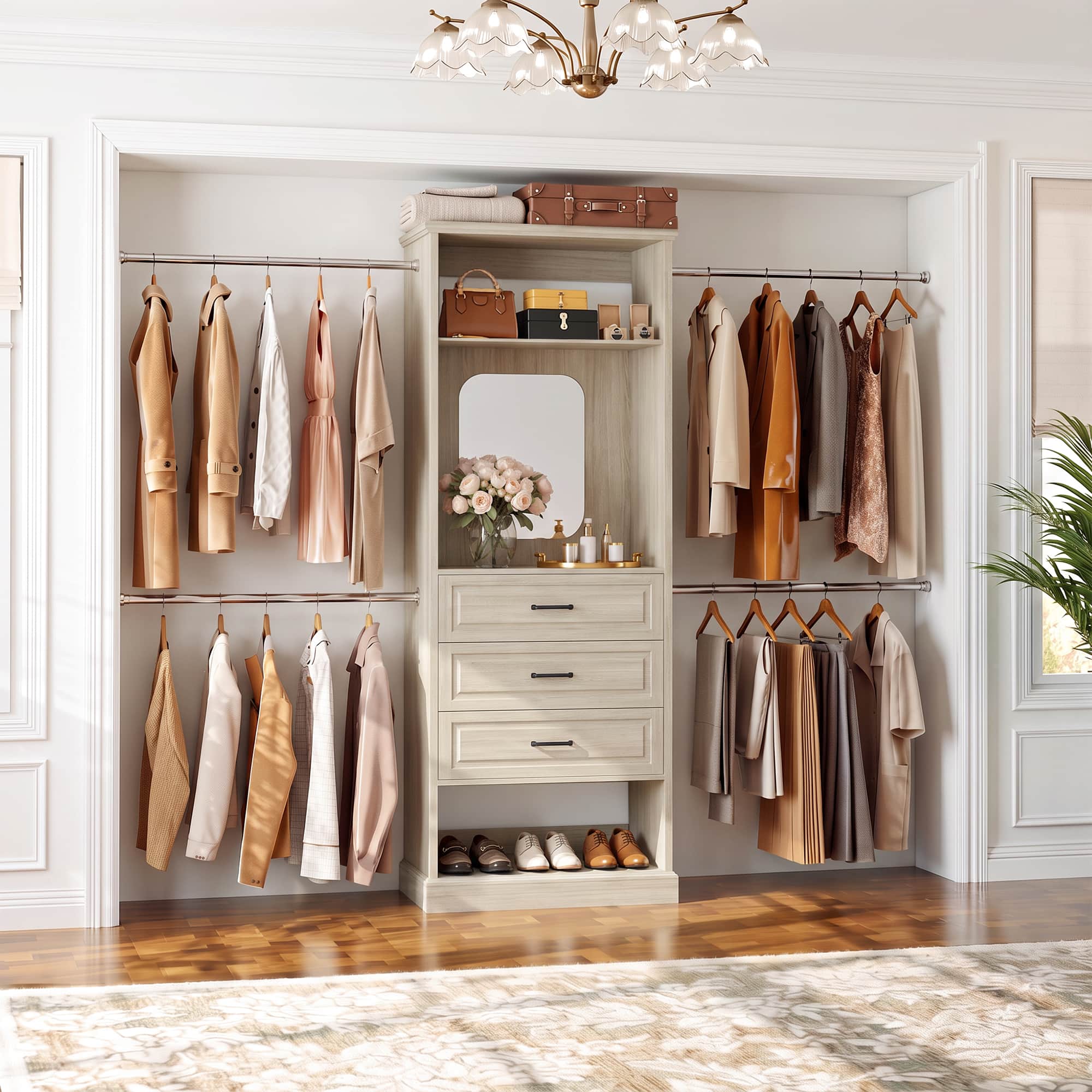 naotte × Perfume Closet Sheer Bag /White Aheaplus 26'' 110'' W Adjustable Closet Organizer System with 3