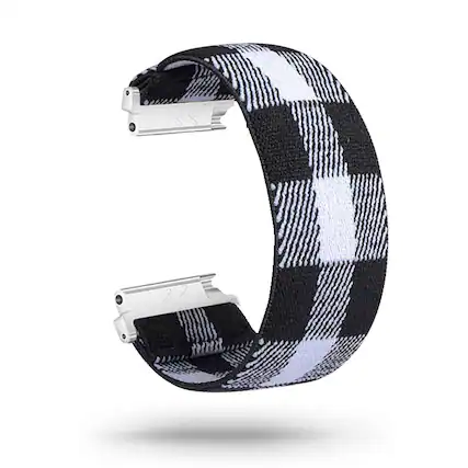 Front. StrapsCo - Stretch Band Nylon Watch Strap For Fitbit Versa & Versa 2 - Black & White Plaid.