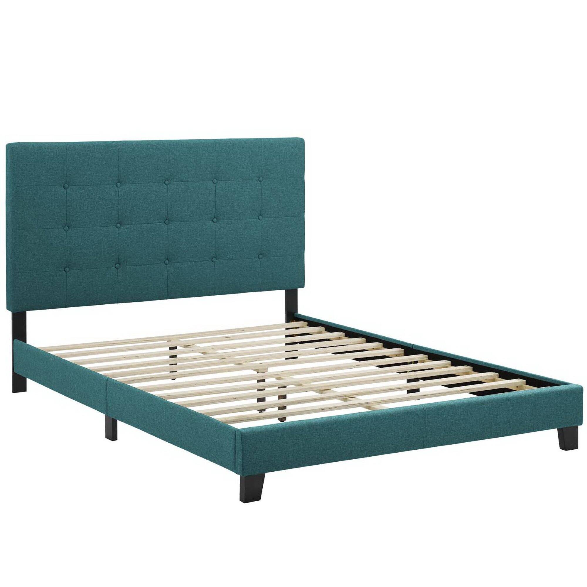 Left. Modway - Sharon Fabric Queen Bed Frame with Squared Tapered Legs - Gray.