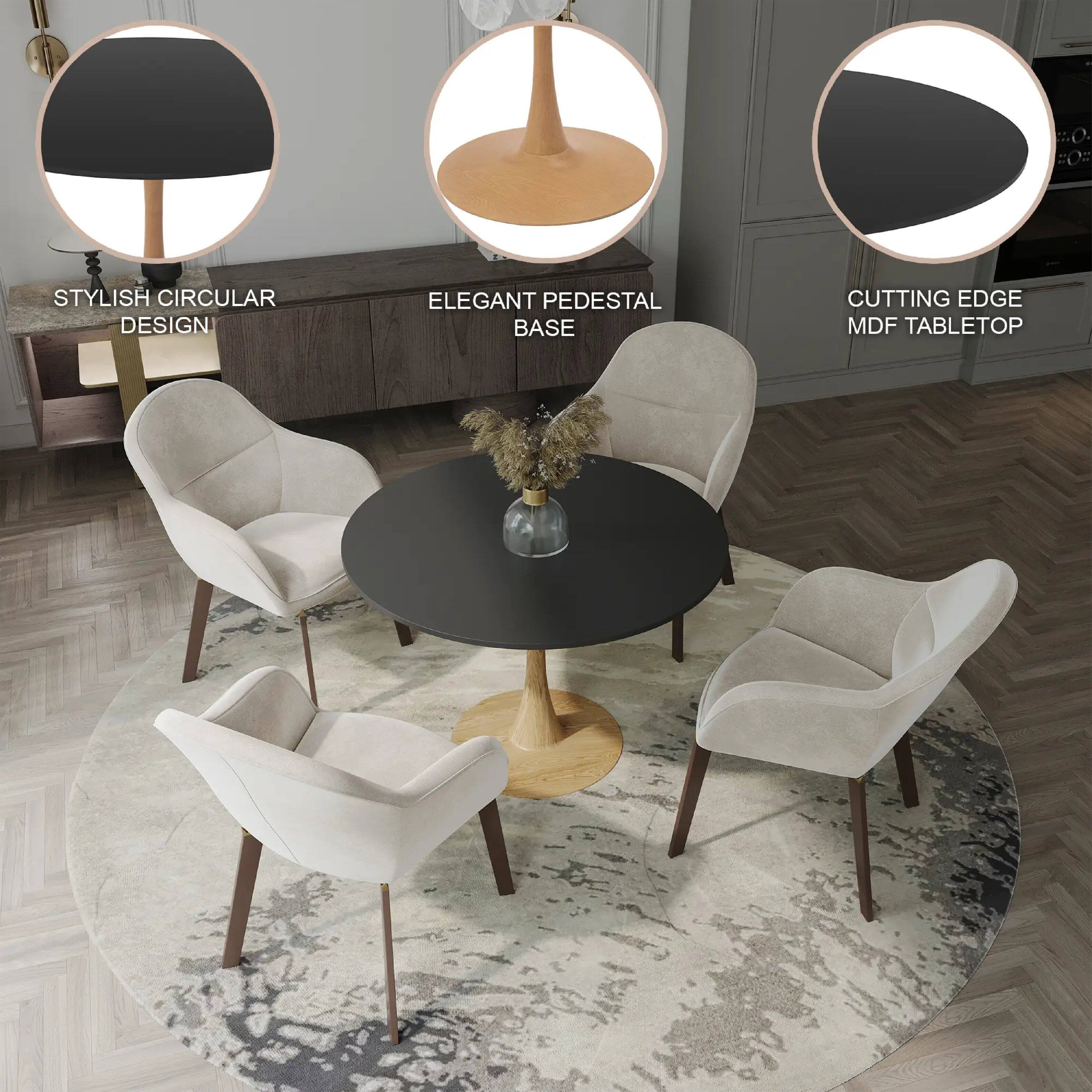 - Stylish Circular Design
- Elegant Pedestal Base
- Cutting Edge MDF Tabletop