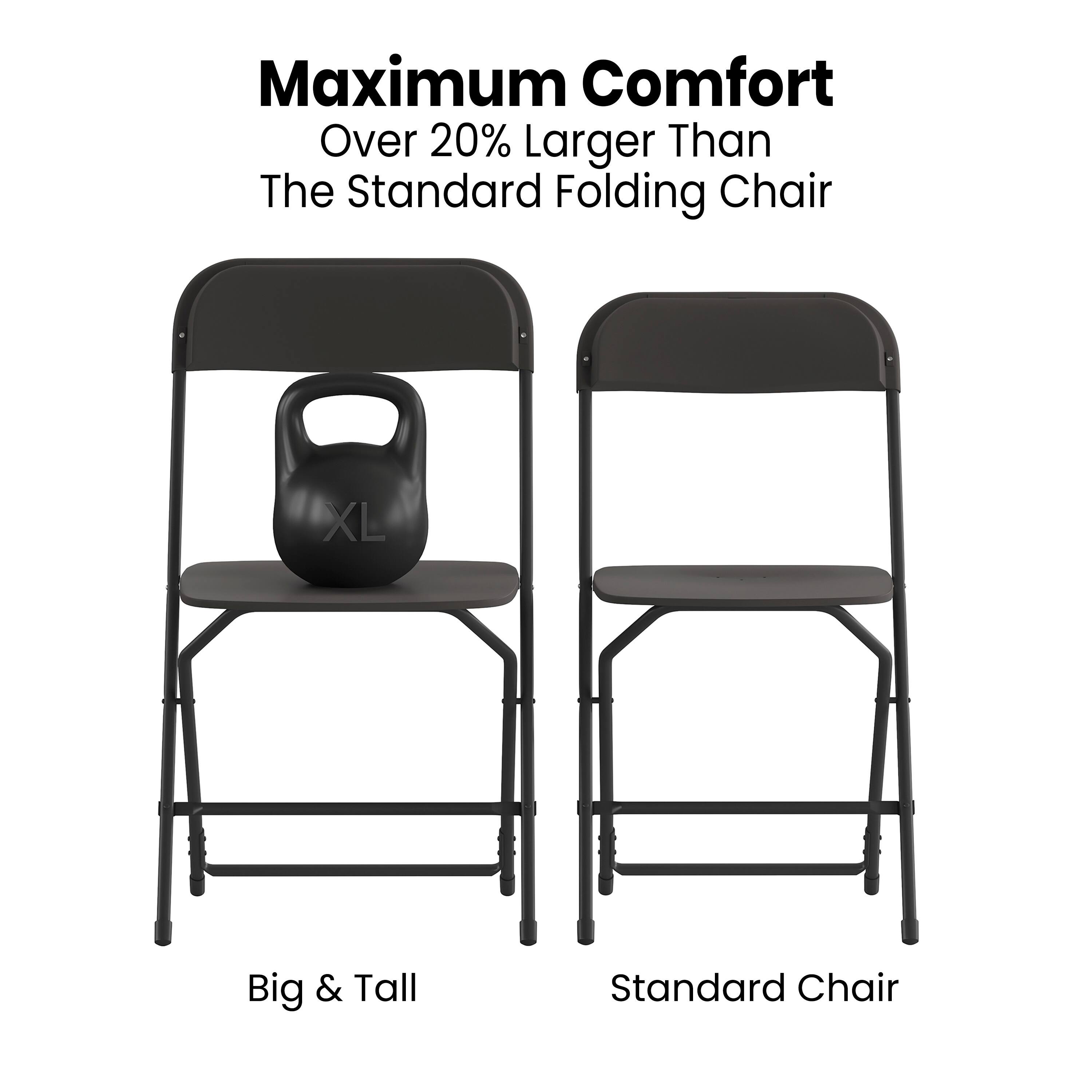 Maximum Comfort  
Over 20% Larger Than The Standard Folding Chair  

XL Big & Tall  
Standard Chair