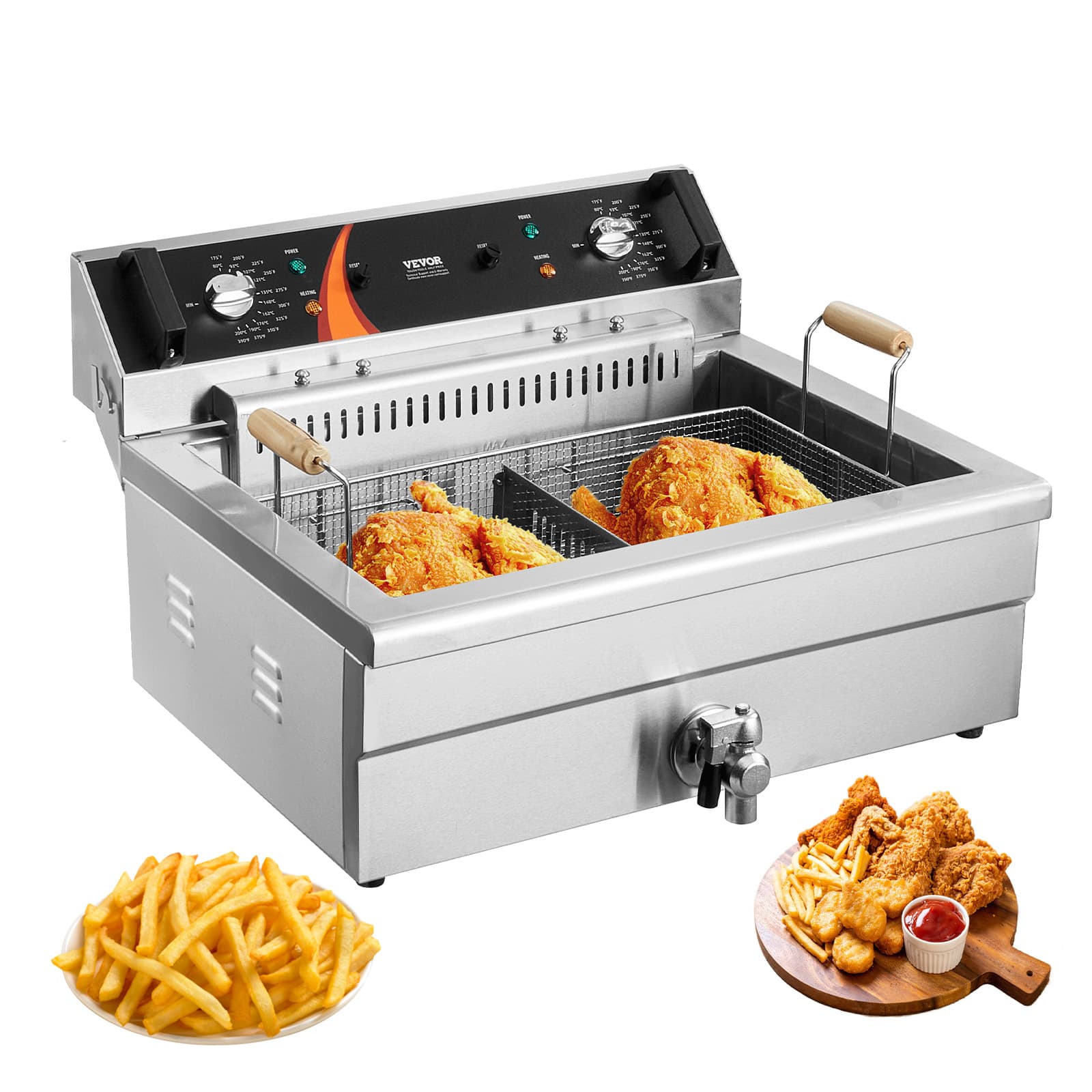 VEVOR - Commercial Deep Fryer, 3000W Electric Turkey Fryer with Basket, Large Capacity 30.6Qt / 29L Countertop Single Oil Fryer - Silver;Black