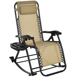 Outsunny - Outdoor Rocking Chairs, Foldable Reclining Zero Gravity Lounge Rocker with Pillow, Cup & Phone Holder, Combo Design - Beige
