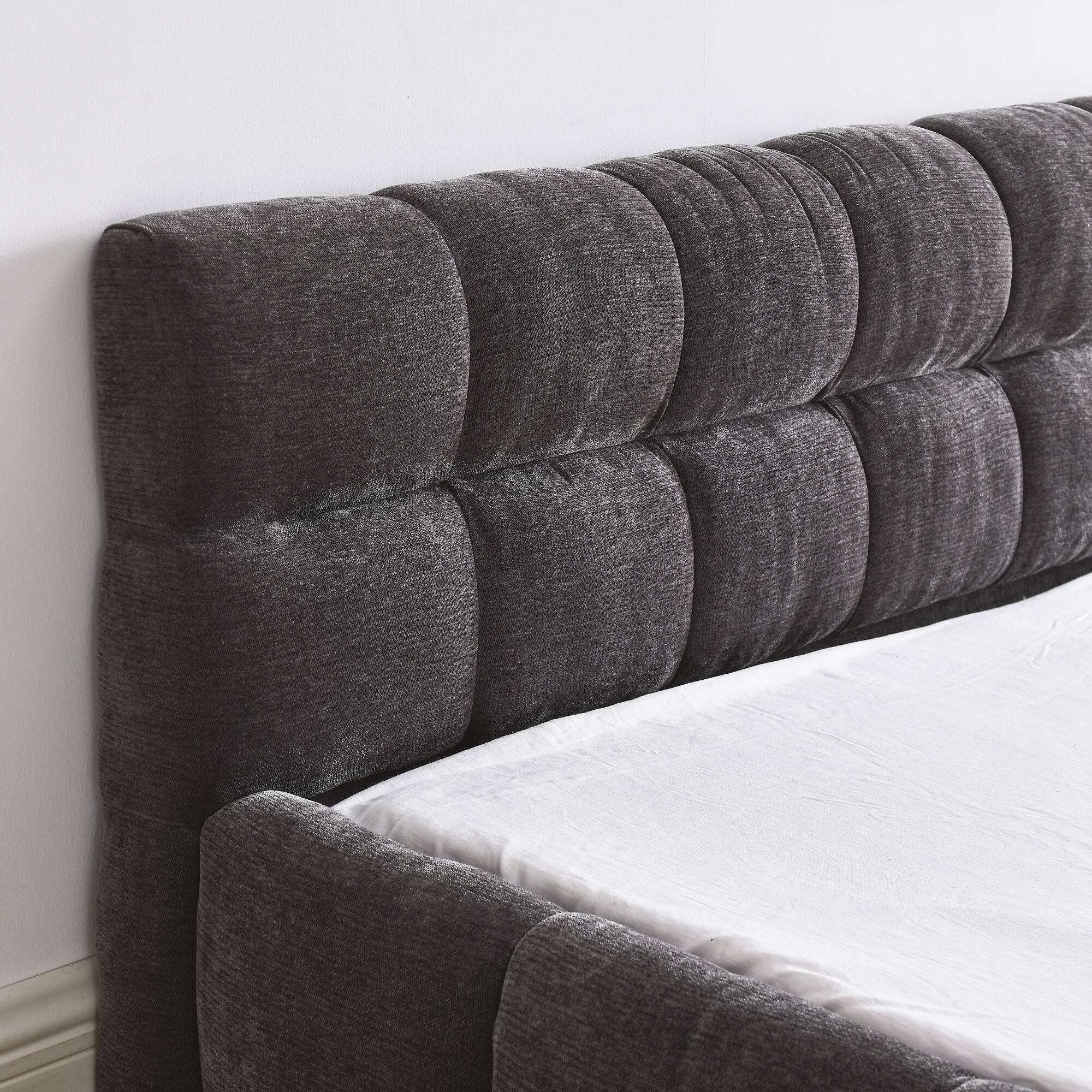 Left. Anysun - Queen Chenille Platform Bed Frame with Headboard - Thick Fabric, Solid Frame, No Box Spring Needed - Grey.