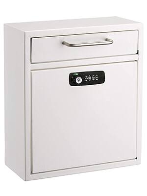 Angle. AdirOffice - Safe Drop Box Medium Steel Wall-Mounted Drop Box Mailbox with Combination Lock - White.
